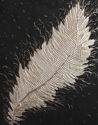 Painting titled "Silver Angel Feather" by Maria Molchanova, Original Artwork, Acrylic