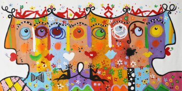 Картина под названием "Funny head" - Maria Moretti, Подлинное произведение искусства, Масло Установлен на Деревянная рама дл…