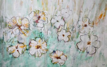 Painting titled "Soft floral" by Maria Moretti, Original Artwork, Oil Mounted on Wood Stretcher frame