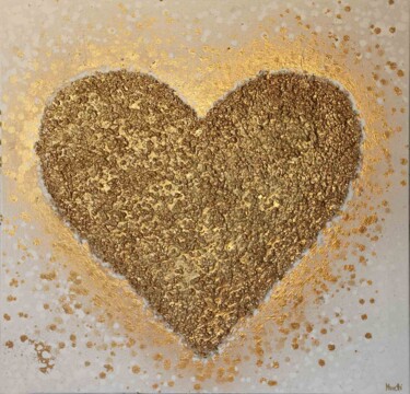 Malarstwo zatytułowany „Golden heart” autorstwa Maria Moretti, Oryginalna praca, Akryl Zamontowany na Drewniana rama noszy