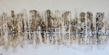 Painting titled "Light city" by Maria Moretti, Original Artwork, Oil Mounted on Wood Stretcher frame