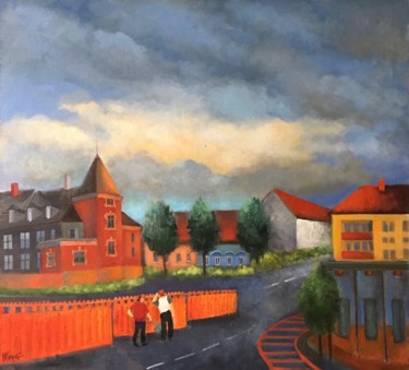 Ζωγραφική με τίτλο "«Оранжевый забор»" από Мария Мосунова-Короткина, Αυθεντικά έργα τέχνης, Λάδι