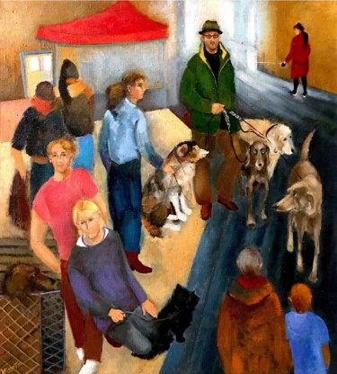 Painting titled "Выставка собак" by Mariia Mosunova Korotkina, Original Artwork, Oil