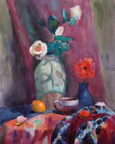 Картина под названием "Натюрморт с цветами" - Мария Муратова, Подлинное произведение искусства, Акварель