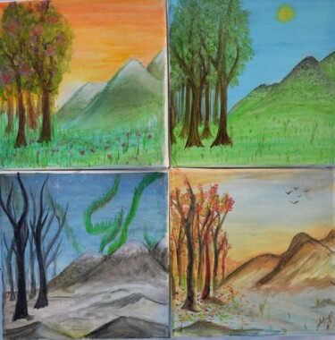 Malerei mit dem Titel "four seasons" von Maria Nasr, Original-Kunstwerk, Aquarell