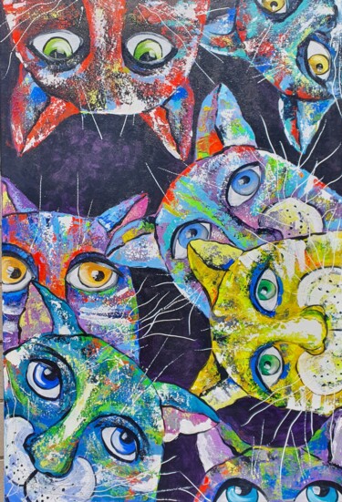 Pittura intitolato "Cats" da Maria Nesterova, Opera d'arte originale, Acrilico