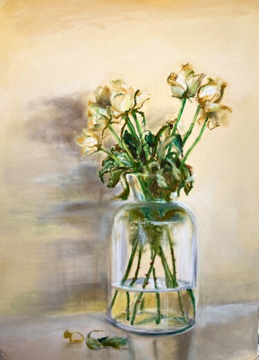 Dessin intitulée "Rose bianche" par Maria Paola Grifone, Œuvre d'art originale, Pastel