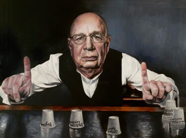 Painting titled "Klaus Schwab" by Maria Petroff, Original Artwork, Oil Mounted on Wood Stretcher frame