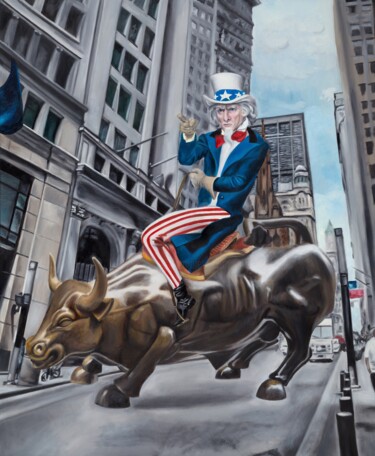 Pintura titulada "Bull riding" por Maria Petroff, Obra de arte original, Oleo Montado en Bastidor de camilla de madera