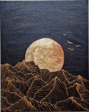 Картина под названием "Золотая луна" - Мария Подлесных, Подлинное произведение искусства, Акрил