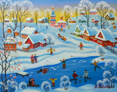 Pittura intitolato "Winter Fun Activiti…" da Maria Podverbnaya, Opera d'arte originale, Acrilico