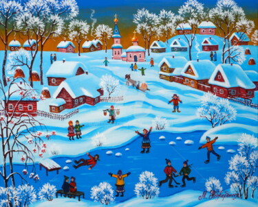 Malerei mit dem Titel "Winter Fun" von Maria Podverbnaya, Original-Kunstwerk, Acryl