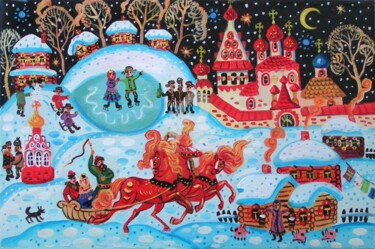 Pittura intitolato "The Christmas Eve" da Maria Podverbnaya, Opera d'arte originale, Olio