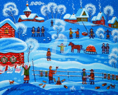 Painting titled "Winter cares" by Maria Podverbnaya, Original Artwork, Acrylic