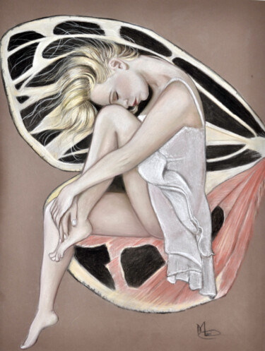 Drawing titled "Butterfly Dream" by Maria Romano, Original Artwork, Pastel