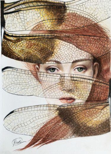 Dessin intitulée "The Dragonfly" par Maria Romano, Œuvre d'art originale, Pastel