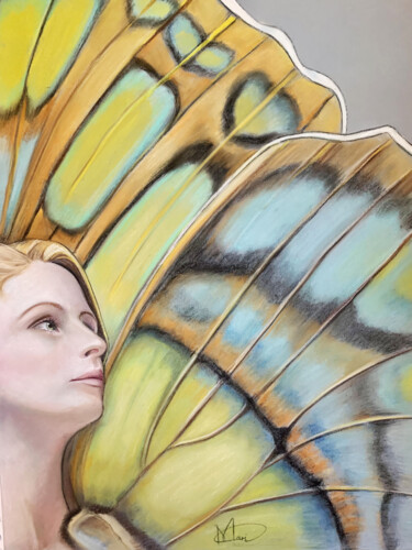 Dessin intitulée "Over the Wings" par Maria Romano, Œuvre d'art originale, Pastel