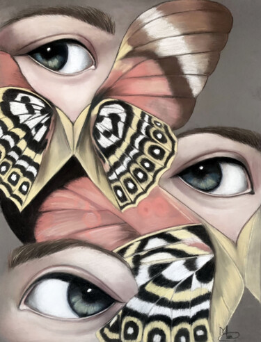 Drawing titled "Butterflies gazes" by Maria Romano, Original Artwork, Pastel
