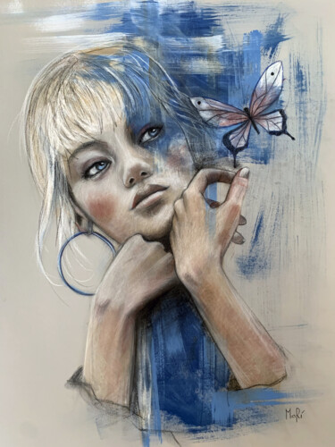 Schilderij getiteld "Blue" door Maria Romano, Origineel Kunstwerk, Pastel