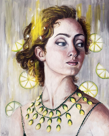 Peinture intitulée "The Lemon Garden" par Maria Romano, Œuvre d'art originale, Craie