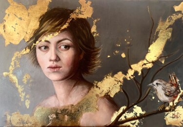 Картина под названием "Listening" - Maria Romano, Подлинное произведение искусства, Масло Установлен на Деревянная рама для…