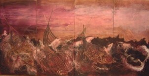 Pintura titulada "Mar rojo con tormen…" por Maria Rosa Astorga, Obra de arte original