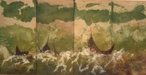Pintura titulada "Mar verde con torme…" por Maria Rosa Astorga, Obra de arte original