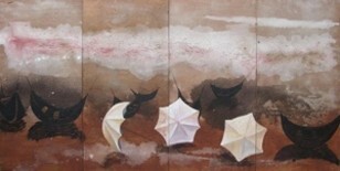 Pintura titulada "Paraguas" por Maria Rosa Astorga, Obra de arte original