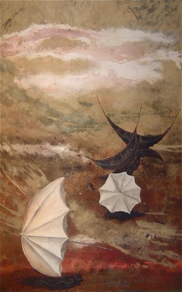 Pintura titulada "Un paraguas y dos b…" por Maria Rosa Astorga, Obra de arte original, Oleo