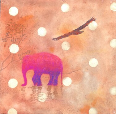 Pintura titulada "Elefante y círculos…" por Maria Rosa Astorga, Obra de arte original, Oleo