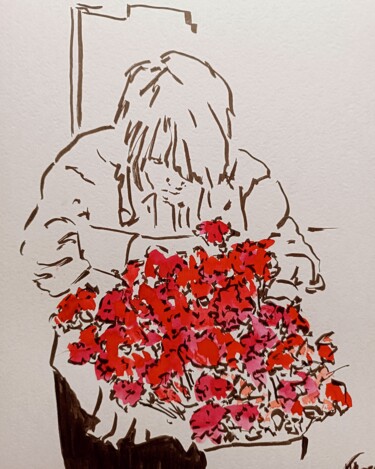 Σχέδιο με τίτλο "В цветочном магазине" από Мария Румянцева, Αυθεντικά έργα τέχνης, Ακουαρέλα