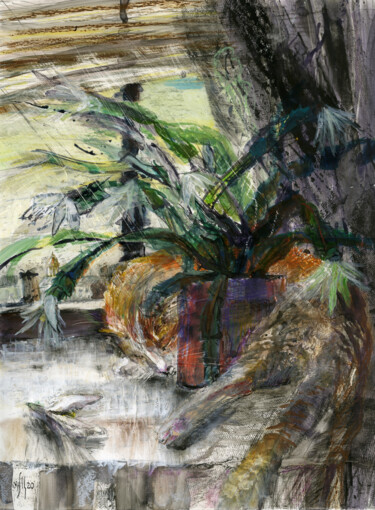 Картина под названием "Коты и цветы (декаб…" - Maria Shedrina, Подлинное произведение искусства, Акрил
