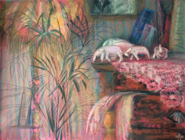 Dessin intitulée "Слоники - вечер" par Maria Shedrina, Œuvre d'art originale, Pastel