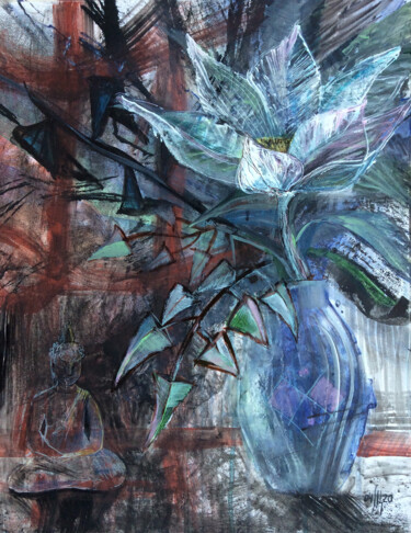 Tekening getiteld "Blue Lotus" door Maria Shedrina, Origineel Kunstwerk, Acryl