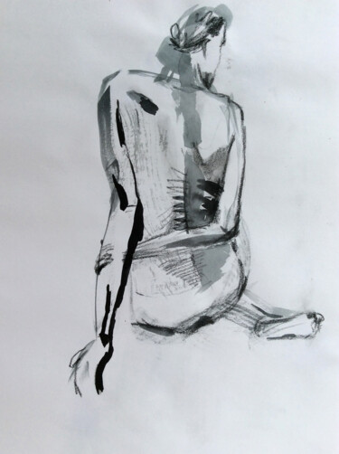 Drawing titled "Nu-5 (naked man) -…" by Maria Shedrina, Original Artwork, Ink