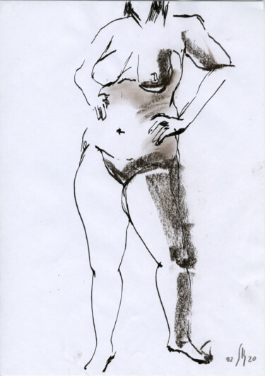 Desenho intitulada "Nu-9 (стоящая женщи…" por Maria Shedrina, Obras de arte originais, Marcador