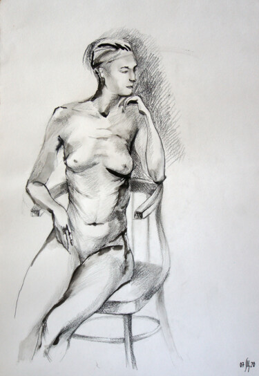 Desenho intitulada "Nu Irina on the Vie…" por Maria Shedrina, Obras de arte originais, Lápis