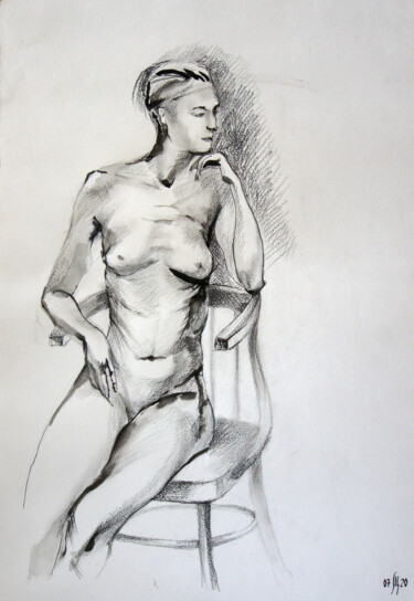 Drawing titled "Nu Irina on the Vie…" by Maria Shedrina, Original Artwork, Pencil