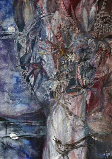 Pittura intitolato "What the night bird…" da Maria Shedrina, Opera d'arte originale, Acquarello