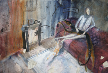 Malarstwo zatytułowany „Dog life. Evening -…” autorstwa Maria Shedrina, Oryginalna praca, Akwarela
