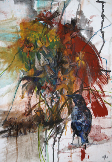 Peinture intitulée "Starlings have arri…" par Maria Shedrina, Œuvre d'art originale, Pigments