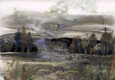 Peinture intitulée "Silent landscape. B…" par Maria Shedrina, Œuvre d'art originale, Huile