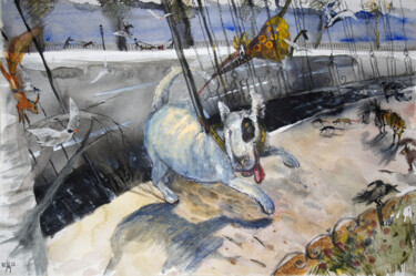 Schilderij getiteld "Dog Life. Morning -…" door Maria Shedrina, Origineel Kunstwerk, Aquarel