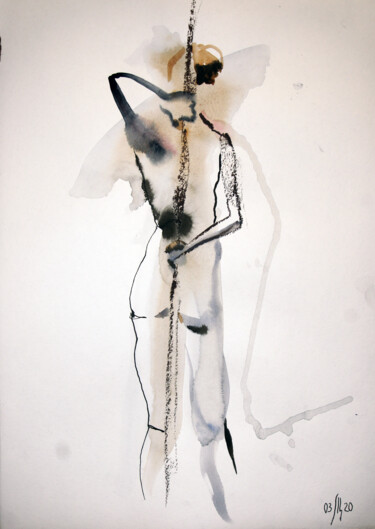 Dessin intitulée "Vika. Nude art №219…" par Maria Shedrina, Œuvre d'art originale, Encre