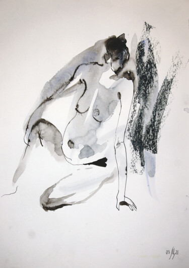 Dessin intitulée "Vika. Nude art №219…" par Maria Shedrina, Œuvre d'art originale, Encre