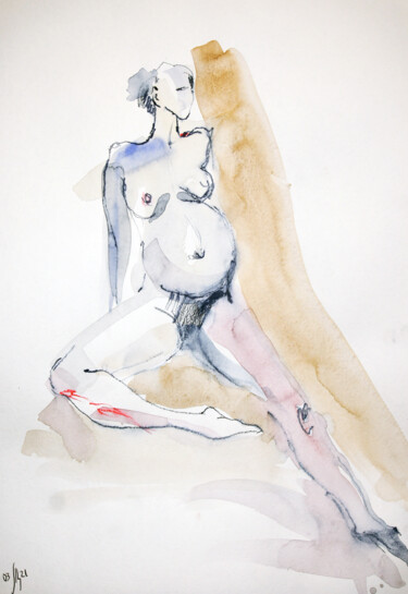Painting titled "Vika. Nude art #219…" by Maria Shedrina, Original Artwork, Watercolor