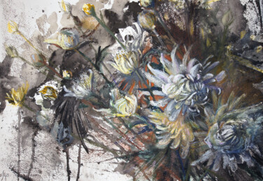 Peinture intitulée "Chrysanthemums - or…" par Maria Shedrina, Œuvre d'art originale, Pastel