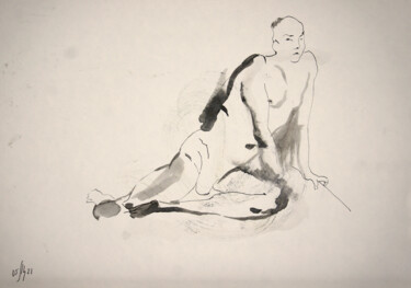 Drawing titled "Maxim. Nude art №21…" by Maria Shedrina, Original Artwork, Ink