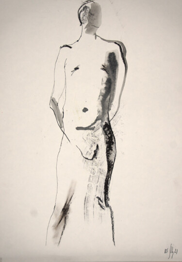Dessin intitulée "Maxim. Nude art №21…" par Maria Shedrina, Œuvre d'art originale, Encre
