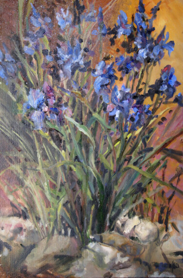 Schilderij getiteld "Country sketch. Blu…" door Maria Shedrina, Origineel Kunstwerk, Olie